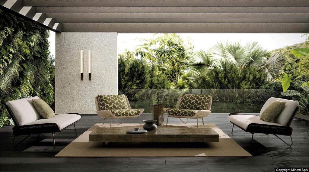 Minotti Emmi Cord bank outdoor sfeerfoto terras