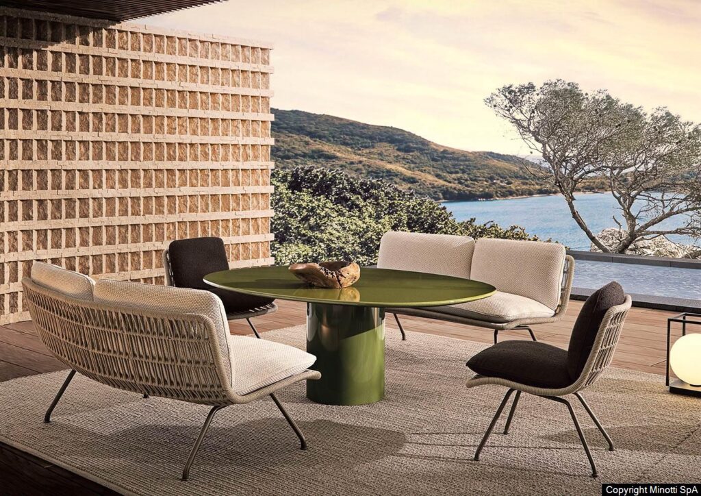 Minotti Pattie Cord bank outdoor sfeerfoto terras