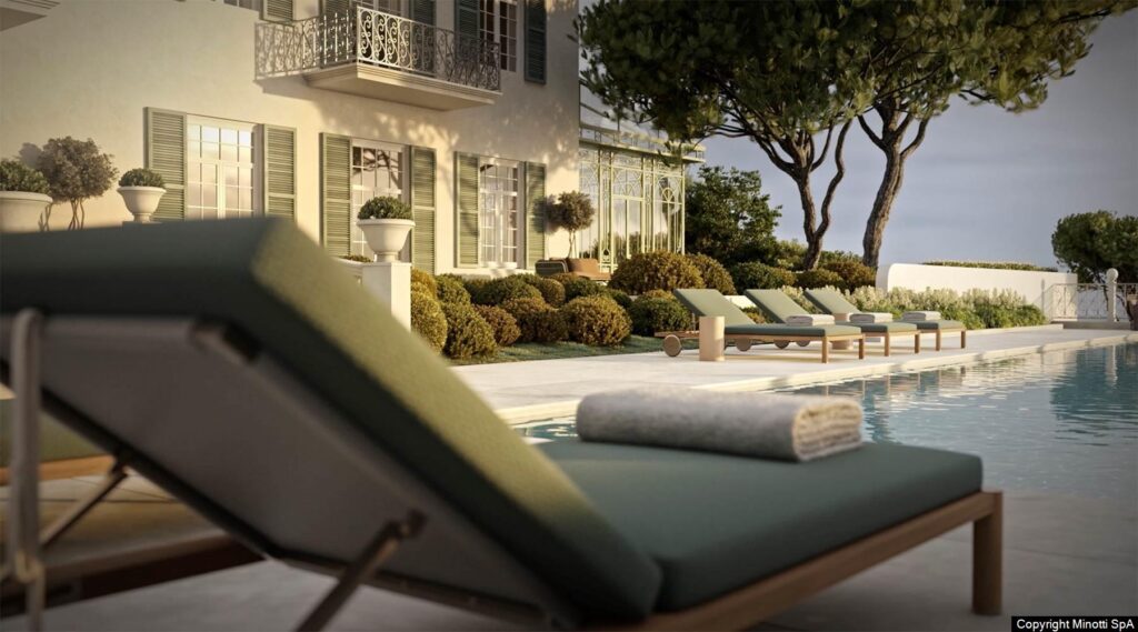 Minotti Daylight Daybed sfeerfoto zwembad omgeving villa