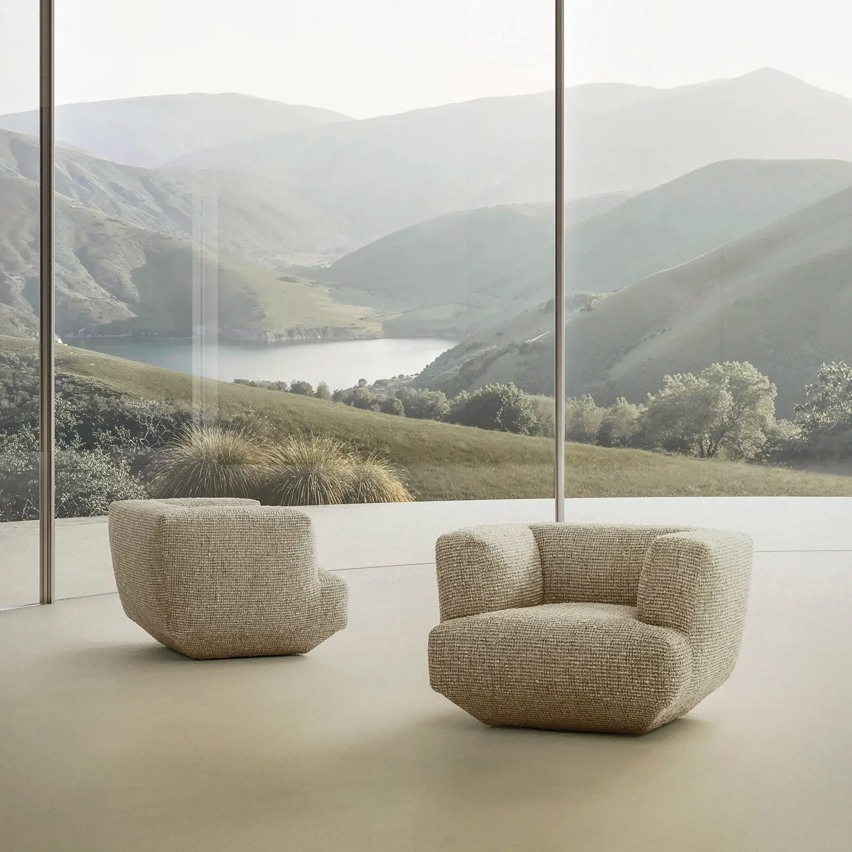 Flexform Loungescape Armchair interieur sfeerfoto stoffen beige bekleding