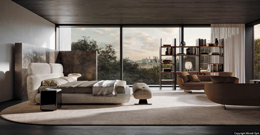 Minotti Libra bed interieur sfeerfoto appartement slaapkamer