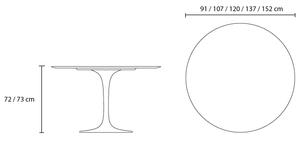 Afmetingen saarinen tulp tafel